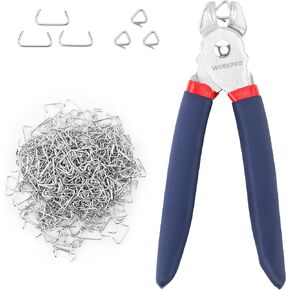 WORKPRO Bent Hog Ring Pliers with 500 Pcs 3/4" Hog Rings, Galvanized Steel Hog Rings Perfect for Furniture Upholstery, Auto Upholstery, Meat & Sausage Casings