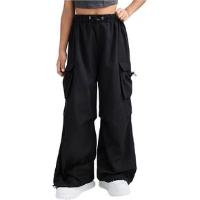 Girl's Wide Leg Cargo Pants High Elastic Waist Drawstring Baggy Pants Trousers Trendy with Pockets