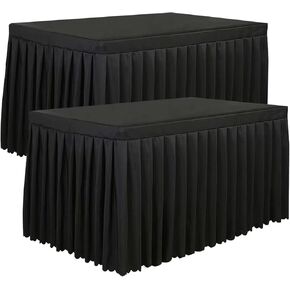 Tina 2 Pack 6ft Black Table Skirt Fitted Tablecloth, Fitted Table Covers for 6 Foot Tables, Table Clothes for 6 Foot Folding Tables, Polyester Table Skirts for Rectangle Tables 6ft for Banquets Events