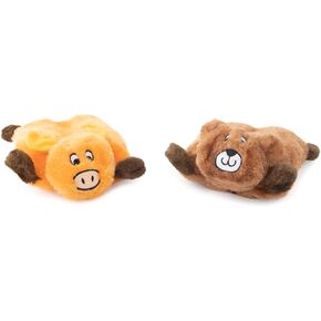 ZippyPaws Squeakie Pads - 2 Pack of Stuffing-Free Squeaky Dog Toys, Plush No Stuffing Puppy Toys, Dog Stuff for Small & Medium Dogs, Flat Squeaky Toys for Dog Birthday - Duck & Pig
