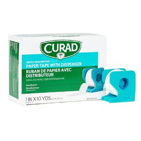 CURAD Paper Adhesive Tape with Dispenser 1" x 10 yds., Not Made from Natural Rubber Latex, Pack of 12