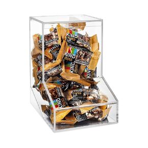 Acrylic Candy Dispenser Bin with 2 Lids for Bulk Candy Storage - Bubble Gum, Lollipops, Chocolate and More Snacks - for Home, Desktop, Tabletop or Wall Mount Use