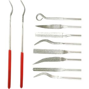 Hitefu 10PCS Mini Diamond File Set, Small Metal Flat Needle File Round Square Triangular Needle File Kit, Micro Carving Files for Jewelers Metal Wood Glass Ceramic Stone
