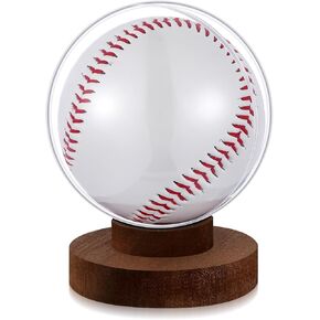 1 Set Baseball Display Case Wood Base Baseball Holder Baseball Stand Box Round Clear Ball Holder with Wooden Base for Single Ball Baseball