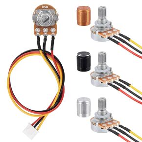 WH148 5K Linear Taper Rotary Potentiometer 3Pins XH2.54 Variable Resistor Potentometers 5000 Ohm with 20cm Connector Wire Cable and 3color Aluminum Alloy Knobs (Pack of 6pcs)