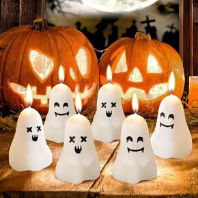 12 Pcs Halloween Pumpkin Ghost Candles Mini Spooky Burning Candle Fall Unscented Shaped Handmade Wax Novelty Goth Gifts for Thanksgiving Halloween Party Home Decoration