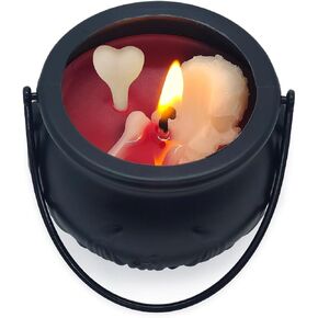 Halloween Witch Cauldron Candle with Skull and Bone Decorations – Pumpkin Scented Candle for Spooky Halloween Decor – Perfect for Parties and Haunted House Decorations