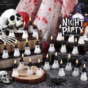 MTLEE 24 Pcs Halloween Ghost Pumpkin Candles Scented Spooky Candles Halloween Cute Tabletop Decor Wax Pumpkin Fun Scary Face Mini Birthday Candle for Home Halloween Decor