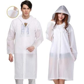 Rain Poncho for Adults, 2 Pack EVA Reusable Raincoat Emergency Rain Gear Jacket with Hood and Elastic Sleeve