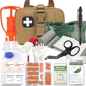 Tactical Ifak Trauma Kit, Emergency First Aid Bleeding Control Ifak Kit, Snake Bite Kit, Bee Sting Kit, Venom Extractor Suction Pump, Bite and Sting First Aid Supplies