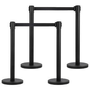 Crowd Control Stanchion, 4 Pieces Solid Base Crowd Control Barrier with 6.6 Ft Retractable Belts, Black Heavy Duty Stanchion Set with Base, Line Dividers for High Traffic, Control Places