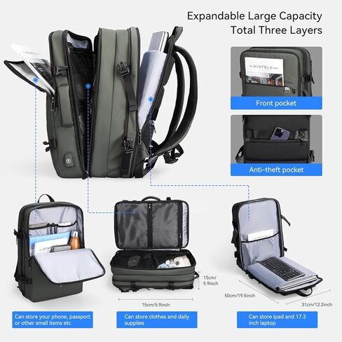 MARK RYDEN Travel Backpack for Men, 40L Airline Approved Carry on Backpack with USB Charging Port, 17.3 Inch Waterproof Business Laptop Backpack, Grey in Saudi Arabia