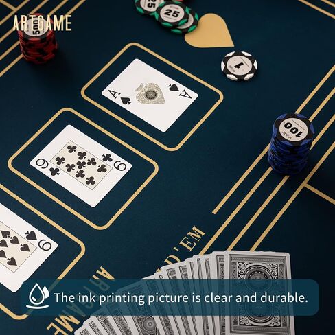 ARTGAME Texas Hold'em Poker Mat | Portable Poker Table Top, 45'' Round, Water Repellent, Noise Reduction, Family Entertainment, Casino,Blue in Saudi Arabia