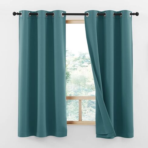NICETOWN 100% Blackout Warm Curtain Panels for Winter, Thermal Insulated Lined Curtains for Nursery Room, Noise Reducing and Cold Blocking Drapes for Kis' Room Windows (Set of 2, Sea Teal, W42 x L63) in Saudi Arabia