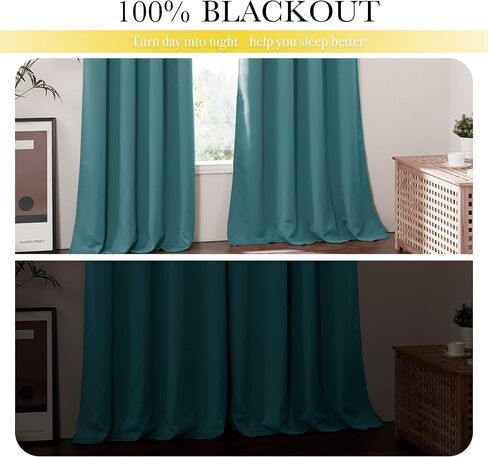 NICETOWN 100% Blackout Warm Curtain Panels for Winter, Thermal Insulated Lined Curtains for Nursery Room, Noise Reducing and Cold Blocking Drapes for Kis' Room Windows (Set of 2, Sea Teal, W42 x L63) in Saudi Arabia