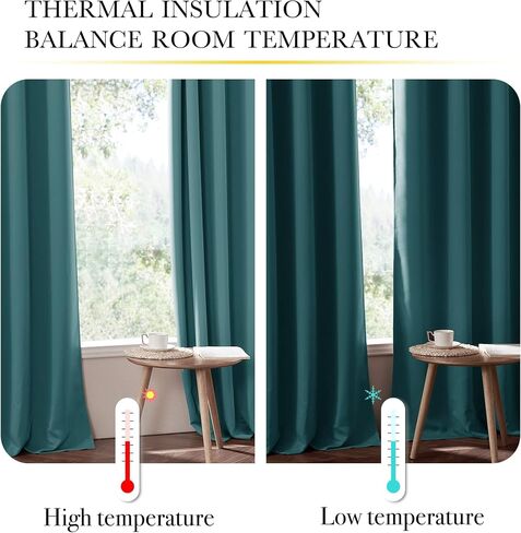 NICETOWN 100% Blackout Warm Curtain Panels for Winter, Thermal Insulated Lined Curtains for Nursery Room, Noise Reducing and Cold Blocking Drapes for Kis' Room Windows (Set of 2, Sea Teal, W42 x L63) in Saudi Arabia