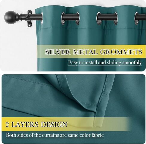 NICETOWN 100% Blackout Warm Curtain Panels for Winter, Thermal Insulated Lined Curtains for Nursery Room, Noise Reducing and Cold Blocking Drapes for Kis' Room Windows (Set of 2, Sea Teal, W42 x L63) in Saudi Arabia