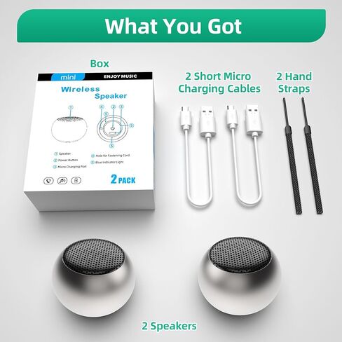 SEVENKA 2 Mini Speakers, 3W Portable Small Speaker with Strap, Water Resistant, Wireless Stereo Pairing, Rechargeable Metal Mini Bluetooth Speakers for Phone, Tablet, PC, Camping, Hiking-Red in Kuwait