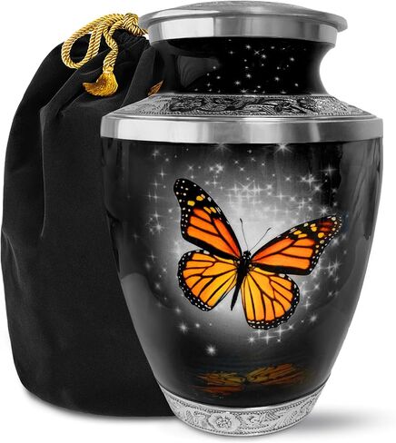 Cremation Urns for Human Ashes - Black Butterfly Large Decorative Urn for Adult Men & Women - Burial Urns for Adult Human Ashes in Saudi Arabia