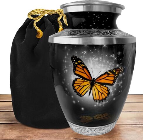 Cremation Urns for Human Ashes - Black Butterfly Large Decorative Urn for Adult Men & Women - Burial Urns for Adult Human Ashes in Saudi Arabia