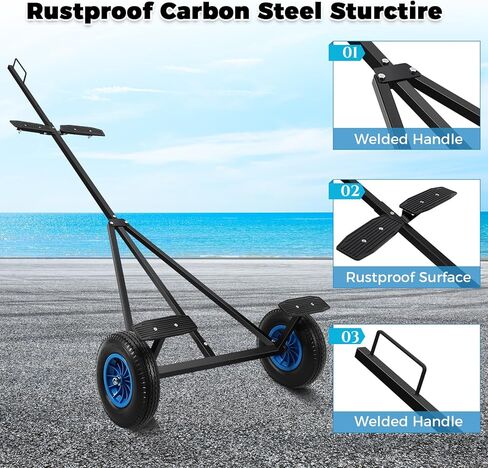 سعة تحميل القارب دوللي 420 رطل، محرك مقطورة من الفولاذ الكربوني مع ارتفاع وخطاف قابلين للتعديل 96 بوصة - 116 بوصة، إطارات هوائية 16 بوصة، عجلة عالمية، مقطورة دوللي قابلة للتعديل لتحريك قوارب الكاياك in Kuwait