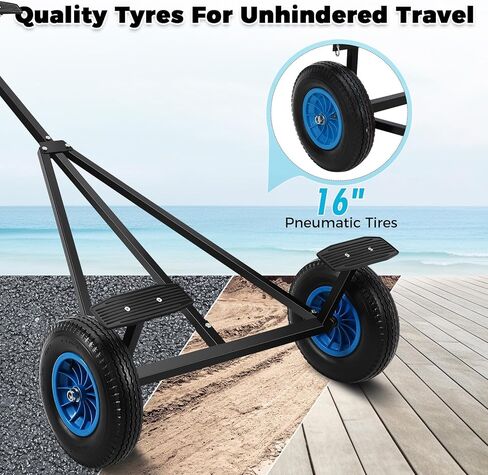 سعة تحميل القارب دوللي 420 رطل، محرك مقطورة من الفولاذ الكربوني مع ارتفاع وخطاف قابلين للتعديل 96 بوصة - 116 بوصة، إطارات هوائية 16 بوصة، عجلة عالمية، مقطورة دوللي قابلة للتعديل لتحريك قوارب الكاياك in Kuwait