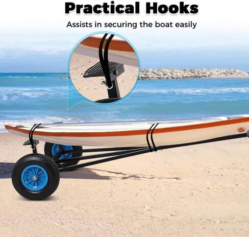 سعة تحميل القارب دوللي 420 رطل، محرك مقطورة من الفولاذ الكربوني مع ارتفاع وخطاف قابلين للتعديل 96 بوصة - 116 بوصة، إطارات هوائية 16 بوصة، عجلة عالمية، مقطورة دوللي قابلة للتعديل لتحريك قوارب الكاياك in Kuwait