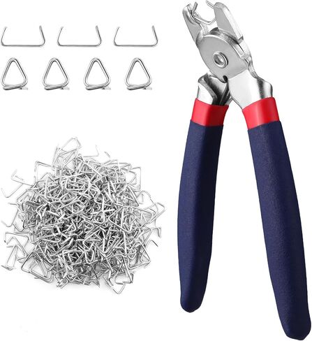 WORKPRO Bent Hog Ring Pliers with 500 Pcs 3/4" Hog Rings, Galvanized Steel Hog Rings Perfect for Furniture Upholstery, Auto Upholstery, Meat & Sausage Casings in Saudi Arabia