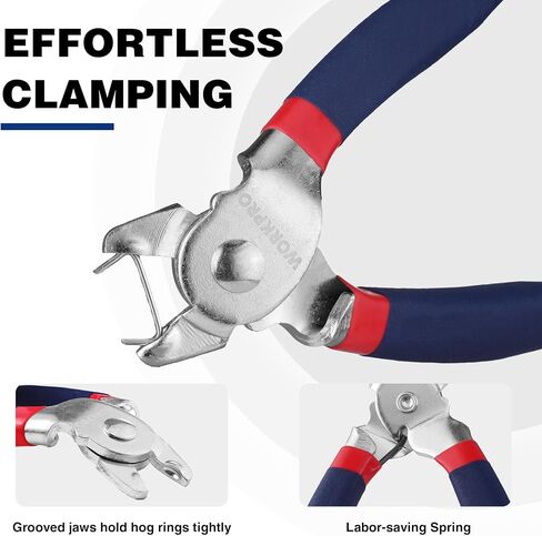 WORKPRO Bent Hog Ring Pliers with 500 Pcs 3/4" Hog Rings, Galvanized Steel Hog Rings Perfect for Furniture Upholstery, Auto Upholstery, Meat & Sausage Casings in Saudi Arabia