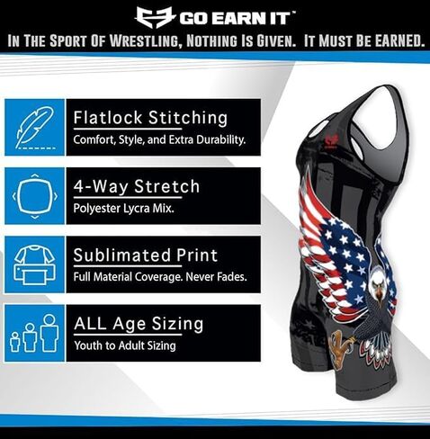 GO EARN IT للرجال American Eagle/Black Flag Singlet - مصارعة الشباب الفردية والرجال المصارعة الفردية in Saudi Arabia
