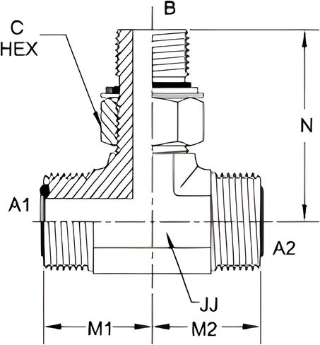 Brennan FS7210-06-06-14-NWO-FG Tee O-Ring Face Seal Fitting, 11/16"-16 NPT x 11/16"-16 NPT x M14 x1.5 NPT Thread, 3/8" Male Face Seal x 3/8" Male Face Seal x 3/8" Male Metric Adjust. O-Ring Boss in Saudi Arabia