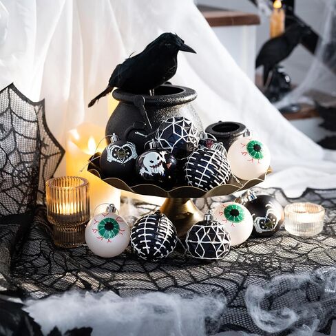 Valery Madelyn 16ct Halloween Ornaments Tree Decorations, 2.36" Black White Scary Evil's Eyeball Skeleton Shatterproof Hanging Ball Ornaments Set for Christmas Tree Modern Holiday Party Indoor Decor in Saudi Arabia