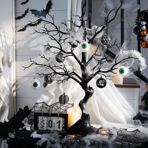 Valery Madelyn 16ct Halloween Ornaments Tree Decorations, 2.36" Black White Scary Evil's Eyeball Skeleton Shatterproof Hanging Ball Ornaments Set for Christmas Tree Modern Holiday Party Indoor Decor in Saudi Arabia