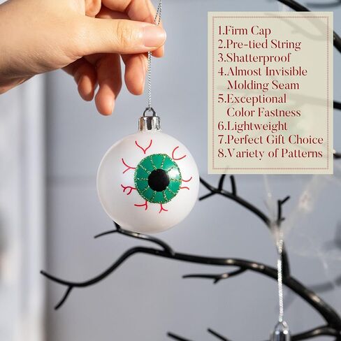 Valery Madelyn 16ct Halloween Ornaments Tree Decorations, 2.36" Black White Scary Evil's Eyeball Skeleton Shatterproof Hanging Ball Ornaments Set for Christmas Tree Modern Holiday Party Indoor Decor in Saudi Arabia