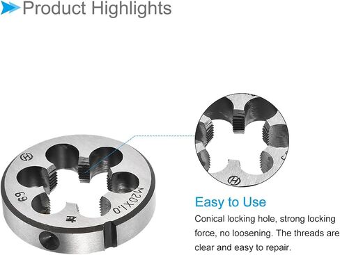 Round Thread Repair Die, M12x1.25 Die 38mm OD, Alloy Tool Steel Left Hand Cylindrical Pipe Threading Tool with 4 Chip Holes - (Applications: for Threading Repairing) in Saudi Arabia
