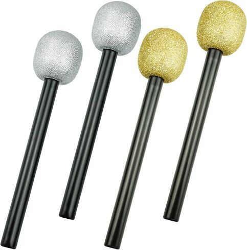 Glitter Fake Microphone Prop Plastic - 4 Pack Pretend Stage Microphone Costume Party Favor Silver Sparkly Toy Plastic Karaoke Play Microphone Cosplay Kids Bulk for Birthday Party Halloween Christmas in Saudi Arabia
