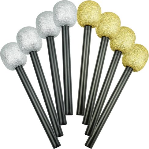 Glitter Fake Microphone Prop Plastic - 4 Pack Pretend Stage Microphone Costume Party Favor Silver Sparkly Toy Plastic Karaoke Play Microphone Cosplay Kids Bulk for Birthday Party Halloween Christmas in Saudi Arabia