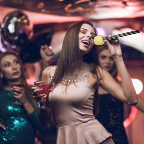 Glitter Fake Microphone Prop Plastic - 4 Pack Pretend Stage Microphone Costume Party Favor Silver Sparkly Toy Plastic Karaoke Play Microphone Cosplay Kids Bulk for Birthday Party Halloween Christmas in Saudi Arabia