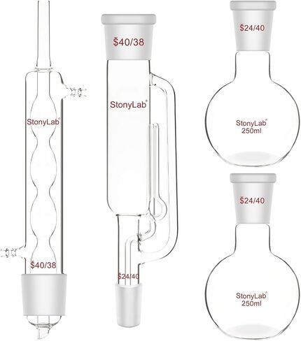 stonylab Borosilicate Glass Soxhlet Extraction Apparatus, 40/38 Soxhlet Extractor and Allihn Condenser with Two 250 ml 24/40 Flat Bottom Flasks Lab Extraction Essentials in Saudi Arabia