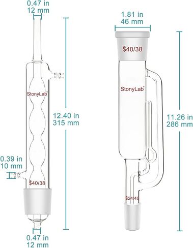 stonylab Borosilicate Glass Soxhlet Extraction Apparatus, 40/38 Soxhlet Extractor and Allihn Condenser with Two 250 ml 24/40 Flat Bottom Flasks Lab Extraction Essentials in Saudi Arabia