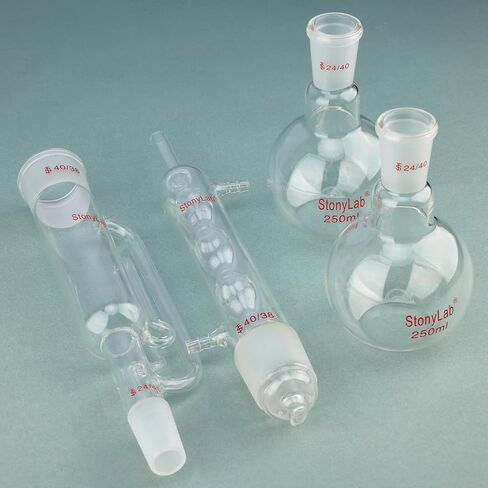 stonylab Borosilicate Glass Soxhlet Extraction Apparatus, 40/38 Soxhlet Extractor and Allihn Condenser with Two 250 ml 24/40 Flat Bottom Flasks Lab Extraction Essentials in Saudi Arabia