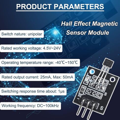 10 Pcs KY-003 Hall Effect Magnetic Sensor Module 3144 Hall Effect Sensor DC 5V Unipolar for Arduino PIC AVR Smart Cars with Cable in Saudi Arabia