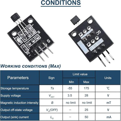 10 Pcs KY-003 Hall Effect Magnetic Sensor Module 3144 Hall Effect Sensor DC 5V Unipolar for Arduino PIC AVR Smart Cars with Cable in Saudi Arabia