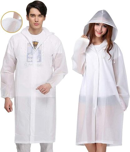 Rain Poncho for Adults, 2 Pack EVA Reusable Raincoat Emergency Rain Gear Jacket with Hood and Elastic Sleeve in Saudi Arabia