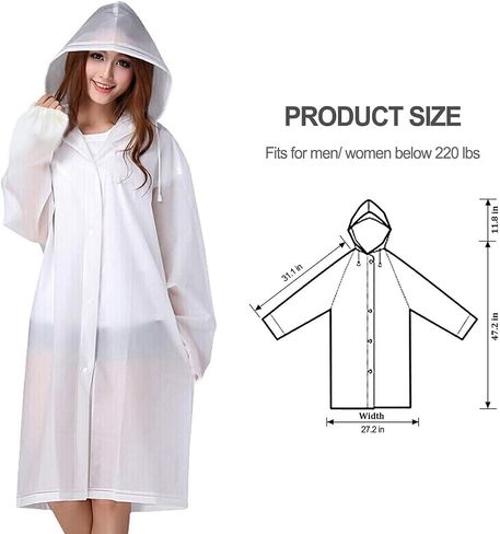 Rain Poncho for Adults, 2 Pack EVA Reusable Raincoat Emergency Rain Gear Jacket with Hood and Elastic Sleeve in Saudi Arabia