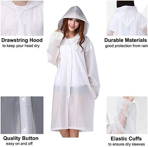 Rain Poncho for Adults, 2 Pack EVA Reusable Raincoat Emergency Rain Gear Jacket with Hood and Elastic Sleeve in Saudi Arabia