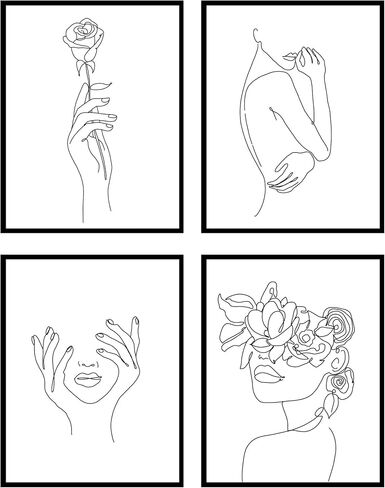 Insire Woman Silhouette Wall Art, Line Drawing Wall Art, Silhouette Drawings, Minimalistic Drawings, Fine Line Art Wall Decor - Unframed (8x10") in Saudi Arabia