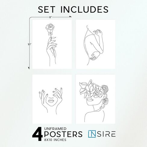Insire Woman Silhouette Wall Art, Line Drawing Wall Art, Silhouette Drawings, Minimalistic Drawings, Fine Line Art Wall Decor - Unframed (8x10") in Saudi Arabia