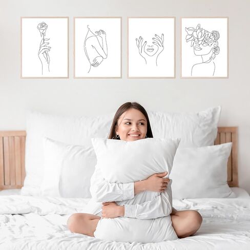 Insire Woman Silhouette Wall Art, Line Drawing Wall Art, Silhouette Drawings, Minimalistic Drawings, Fine Line Art Wall Decor - Unframed (8x10") in Saudi Arabia