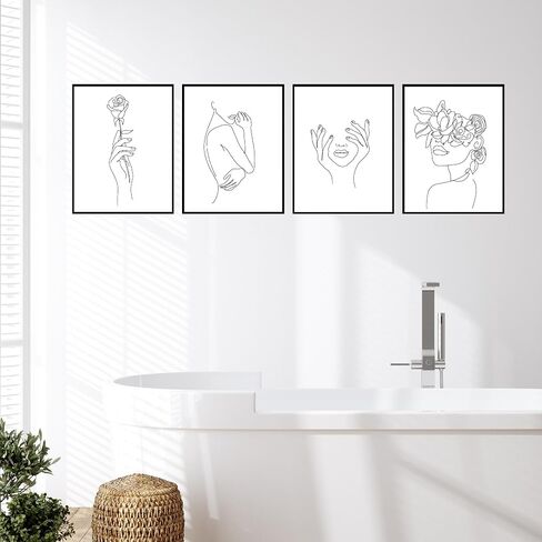 Insire Woman Silhouette Wall Art, Line Drawing Wall Art, Silhouette Drawings, Minimalistic Drawings, Fine Line Art Wall Decor - Unframed (8x10") in Saudi Arabia